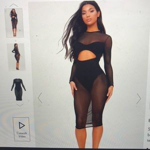 Black mesh midi dress